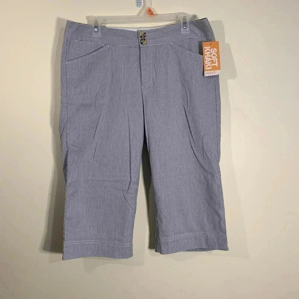NWT‎ Womens Dockers Curvy Fit Striped Crop Pants Sz 12